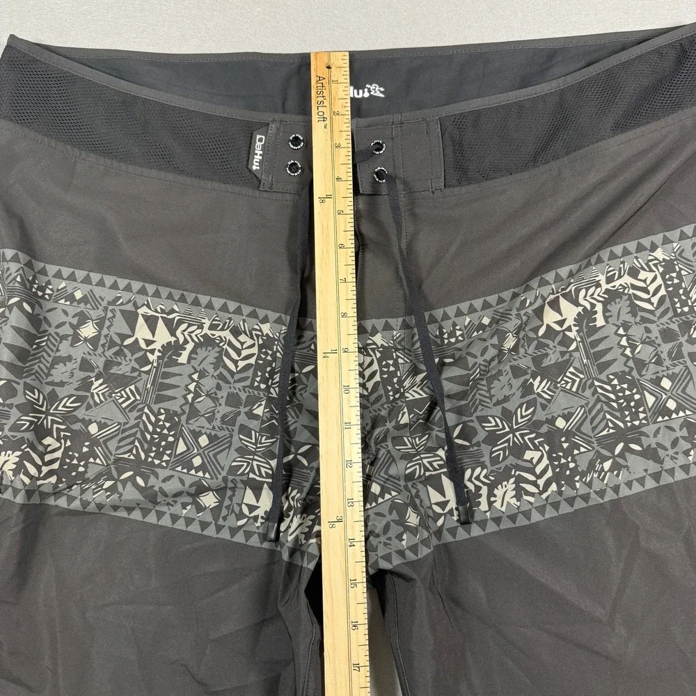 Da Hui Boardshorts Mens 38 Black Tribal Print Surf Swim Trunks Hawaii Surf Beach